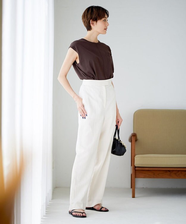 ICB L 【洗える】ガスコットンハイゲージ ノースリーブニット ダークブラウン系