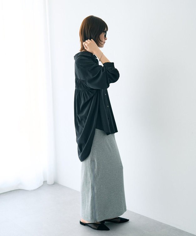 YECCA VECCA バックギャザーロングシャツ Black