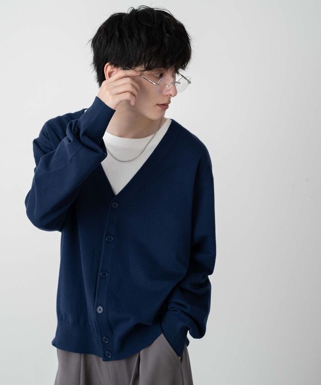 WEGO 【ユニセックス着用ITEM/MLサイズ展開】ドロップショルダーカーディガン ネイビー