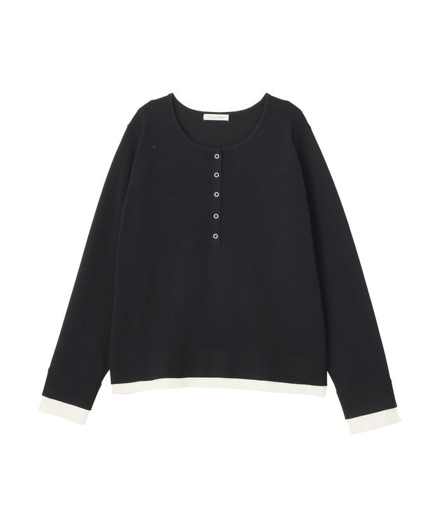 Green Parks ヘンリーネックレイヤードニットプルオーバー Black