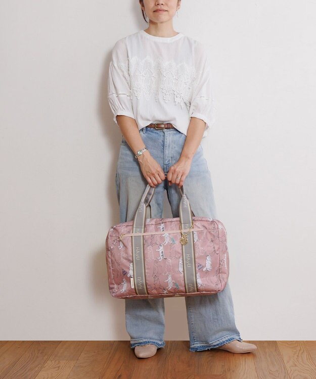 ACE BAGS & LUGGAGE HAyU × ace.  フォールディング 折り畳みボストンバッグ 猫柄 32L 17863 ピンク柄