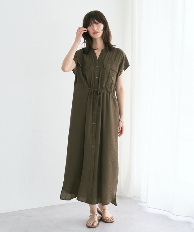 YECCA VECCA ミリタリースキッパーシャツワンピース Khaki
