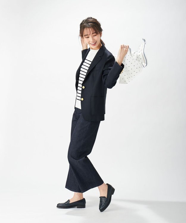 J.PRESS LADIES ウールシルクオックスシングル テーラードジャケット ネイビー系