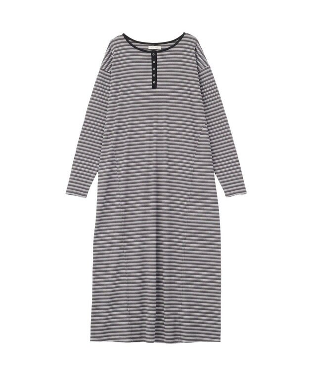Green Parks ヘンリーネックワンピース Border Gray