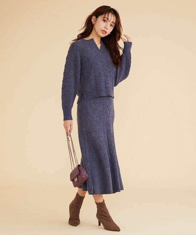 Feroux 【セットアイテム】ケーブルニット セットアップ ネイビー系