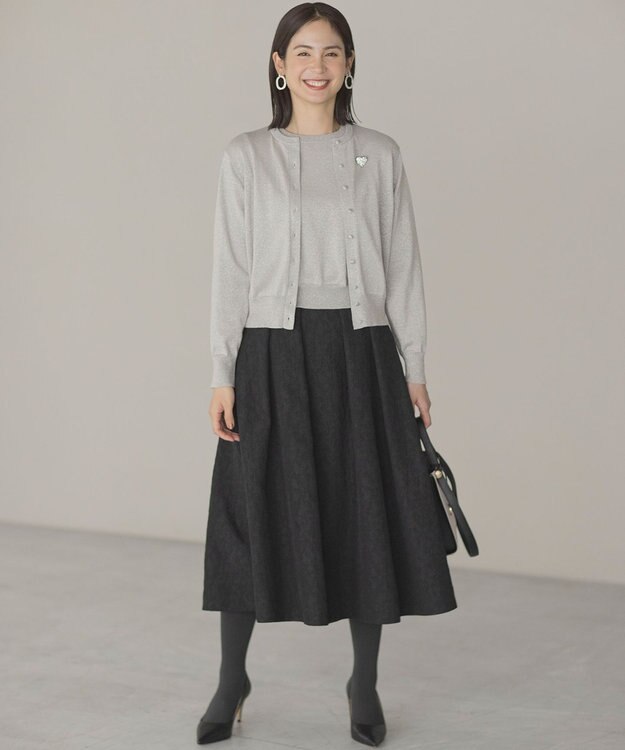 組曲 S 【WEB限定カラーあり】フラワーラメジャカード フレアスカート ブラック系