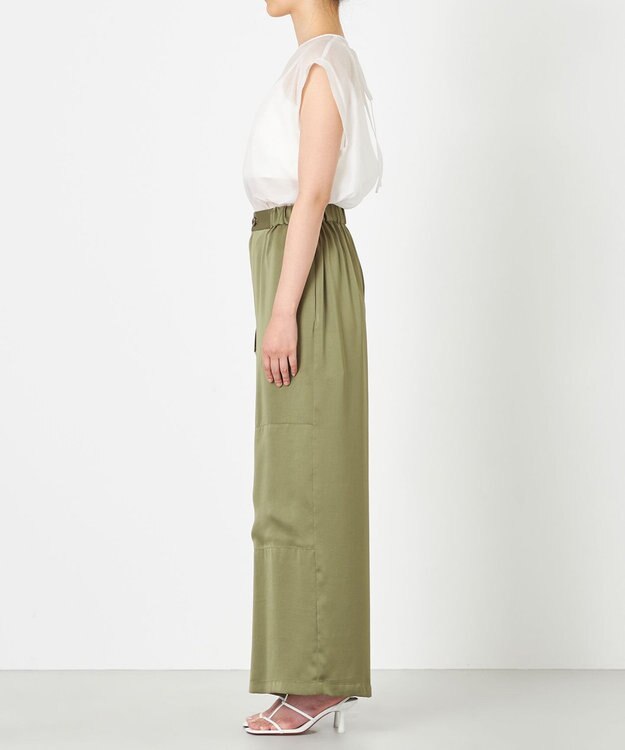 NAVE 【Nave・洗える/ウエストゴム】ヴィンテージサテン ワイドパンツ カーキ系