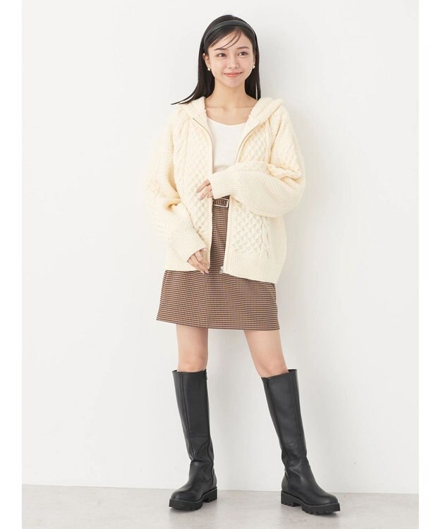 earth music&ecology ケーブルニットパーカー Off White