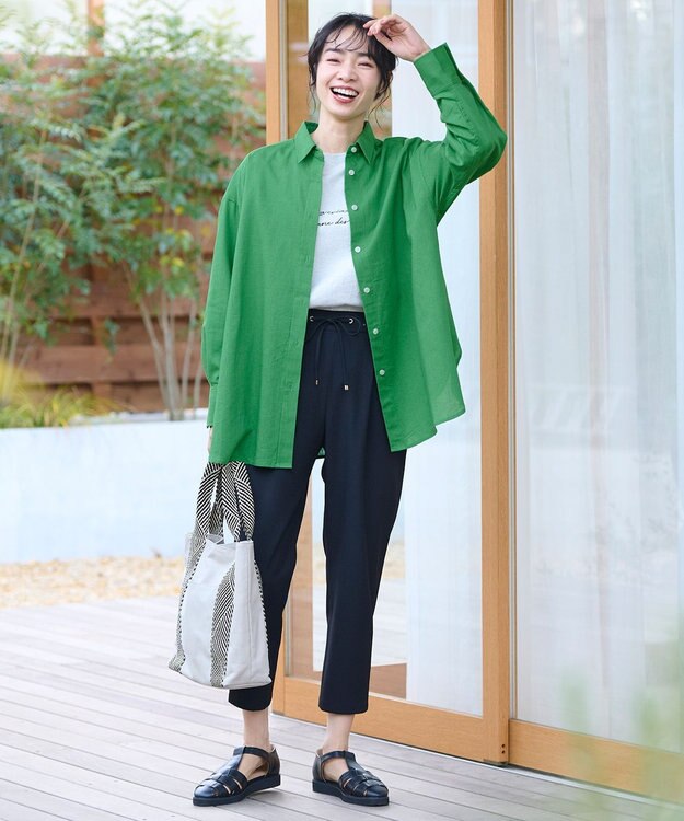 ANY ライトリネンクロスチュニックシャツ グリーン