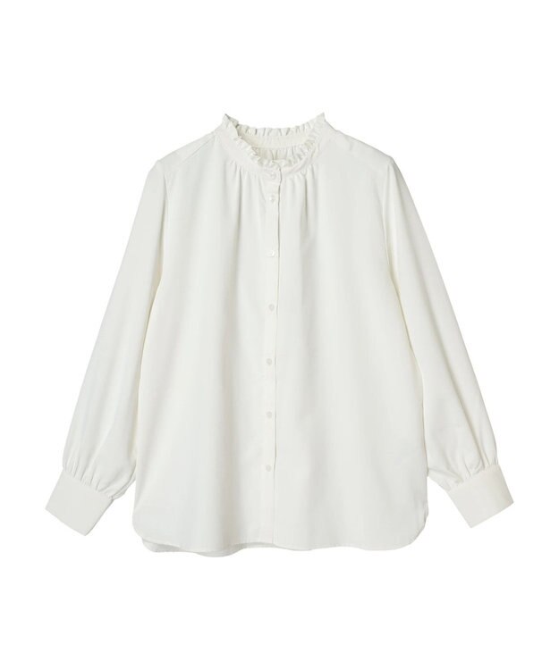 Green Parks ＢＰ　ケア楽　スタンドフリルブラウス Off White