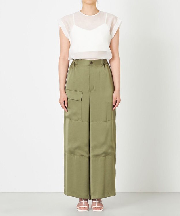 NAVE 【Nave・洗える/ウエストゴム】ヴィンテージサテン ワイドパンツ カーキ系