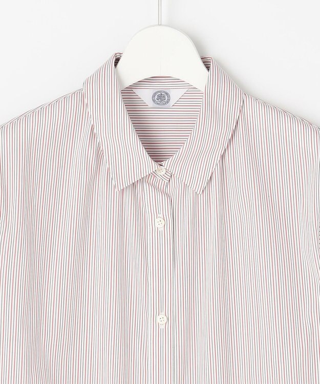 J.PRESS LADIES BEZ ドビーストライプ シャツカラー ブラウス ホワイト×ピンク×スレート系