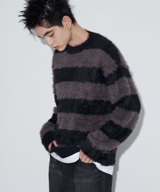 WEGO 【ユニセックスITEM着用】フェザーボーダープルオーバー ブラックボーダー