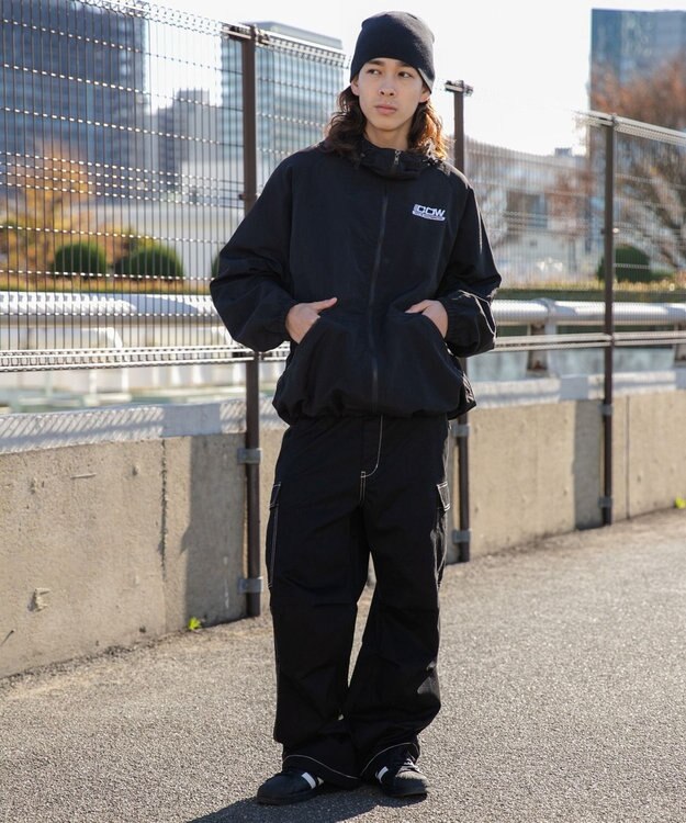 WEGO ナイロンフードシェルブルゾン ブラック