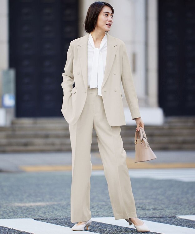 自由区 S 【ドラマ「明日はもっと いい日になる」着用】【セットアップ対応・接触冷感・洗える】リネンライクシンセティックテーラード ジャケット フラックス