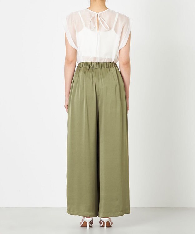 NAVE 【Nave・洗える/ウエストゴム】ヴィンテージサテン ワイドパンツ カーキ系