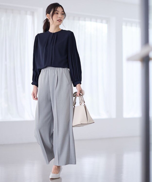 ANY L プリーツブラウス ネイビー