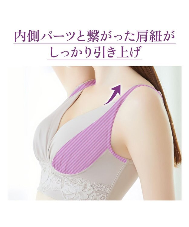 BRADELIS New York 【BRADELIS NewYork peace】ハイブリッドハートカップブラ23 締め付け感の少ないノンワイヤー補整ブラ 補正 グレージュ