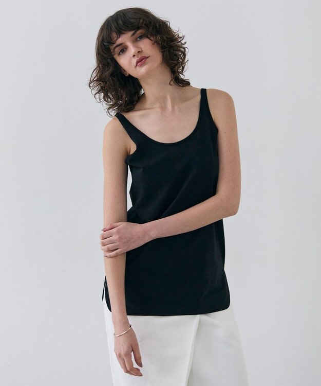 BEIGE， 【洗える】BROIS / コットンシャツテールタンクトップ Black