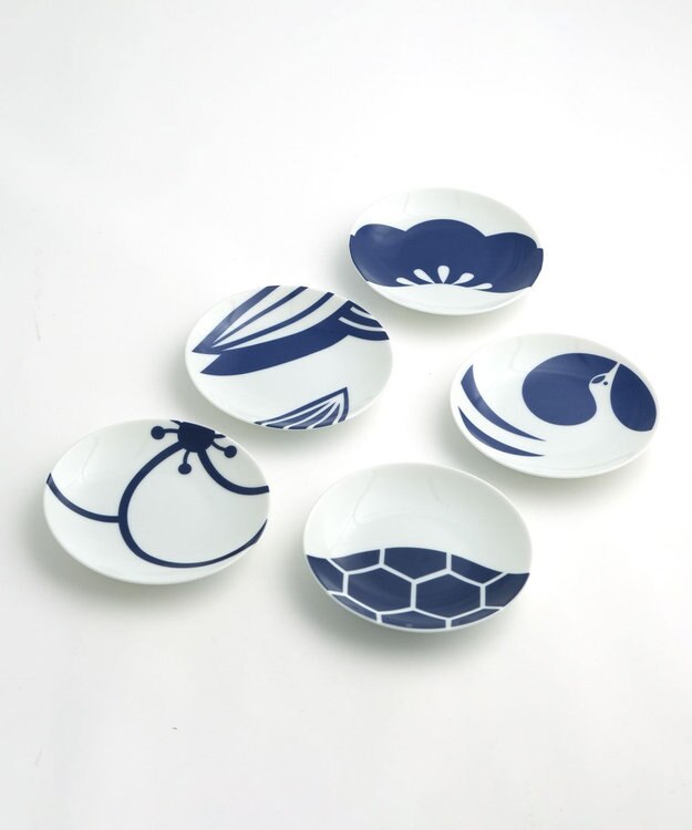 たち吉 【たち吉】藍吉祥皿〈５枚〉美濃焼 ホワイト×ブルー