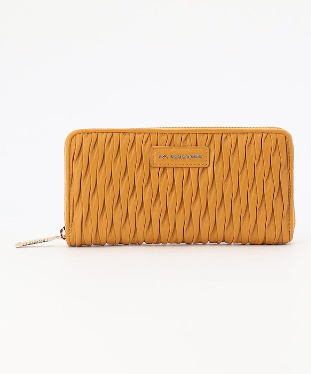 LA BAGAGERIE シープレザープリーツ加工ラウンドウォレット マスタード