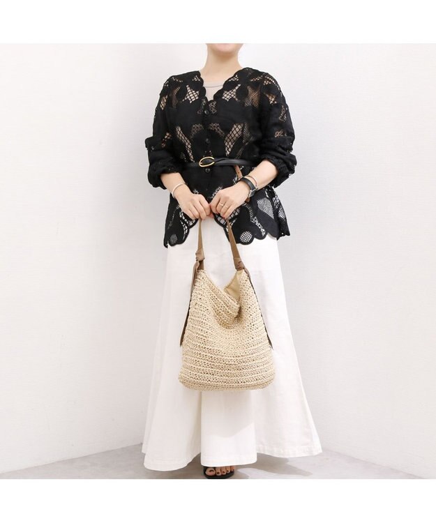 UNBILLION カシュカシュ cachecache / 下がりグログラン地柄編みトート カゴバッグ ベージュ