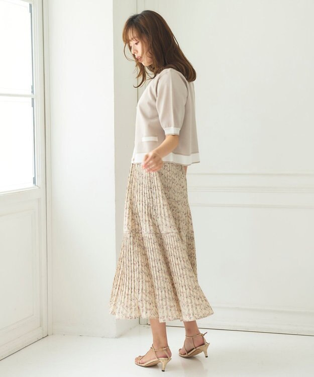 Feroux 【洗える】バイカラーハーフスリーブ カーディガン ベージュ系