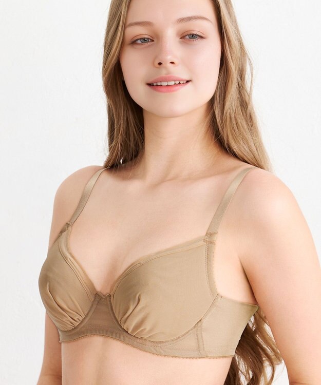 WACOAL 【小さく見せるブラ】 シンプル ブラジャー 着やせ効果 コンパクトにメイク バストの突出をおさえる 背中の段差を軽減 大きいサイズ レディース BRB452 /ワコール カラシ