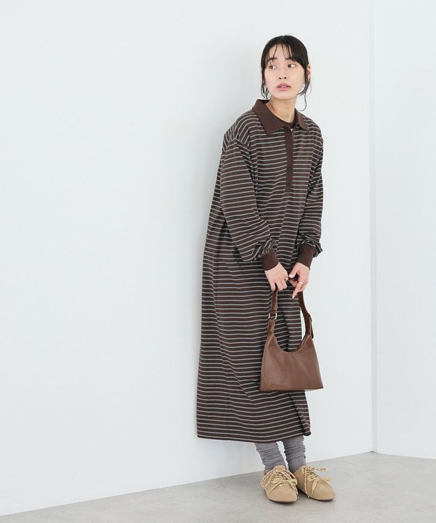 CRAFT STANDARD BOUTIQUE ポロ衿ボーダーワンピース Brown