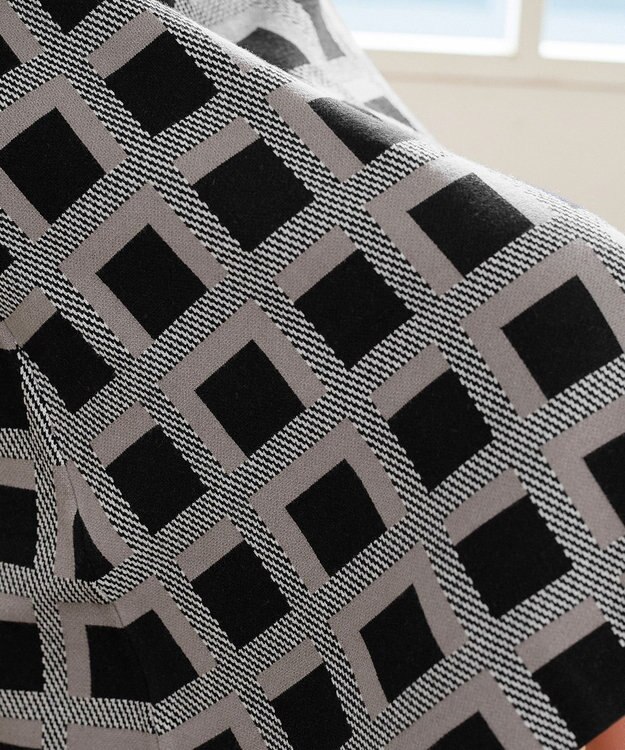 Tiaclasse 【洗える】リボンベルト付きチェック柄ニットワンピース ブラック