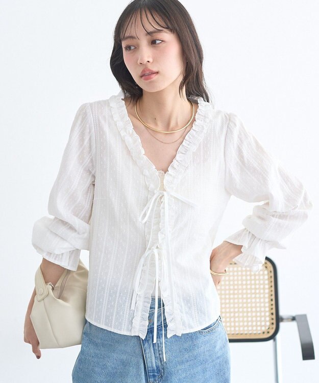 earth music&ecology 【綿100％】コットンレースブラウス Off White