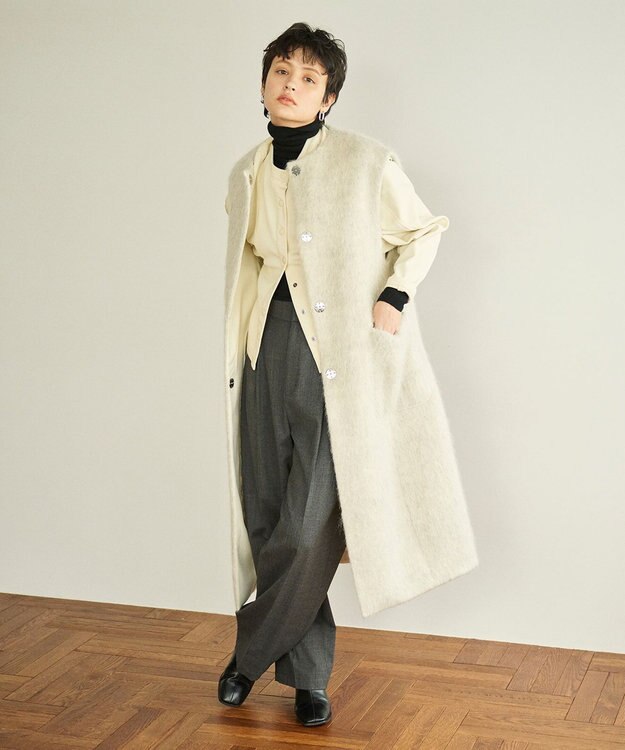 #Newans ロングコクーンファーベスト エクリュ