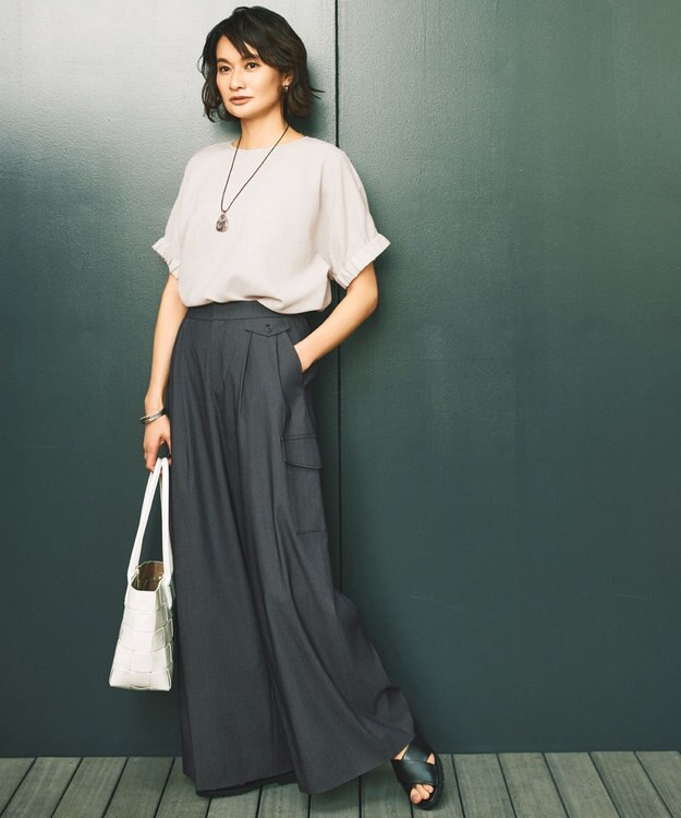 自由区 L 【カタログ掲載・洗える】ラスティックメッシュドルマンスリーブ Tブラウス フラックス