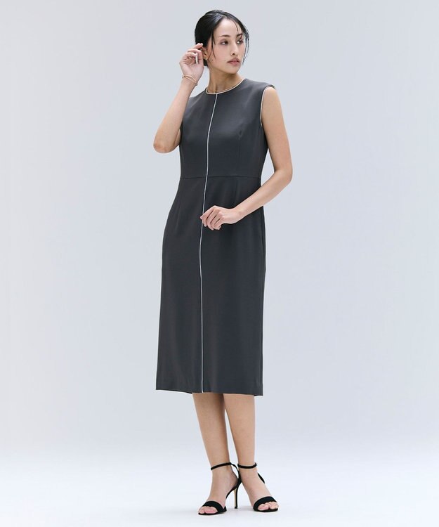 BEIGE， 【洗える・L-size】CINDY / クルーネックノースリーブワンピース C.Gray x White