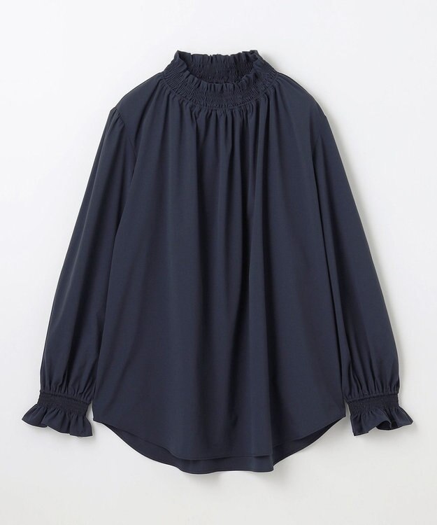 ANY フリルネックブラウス ネイビー
