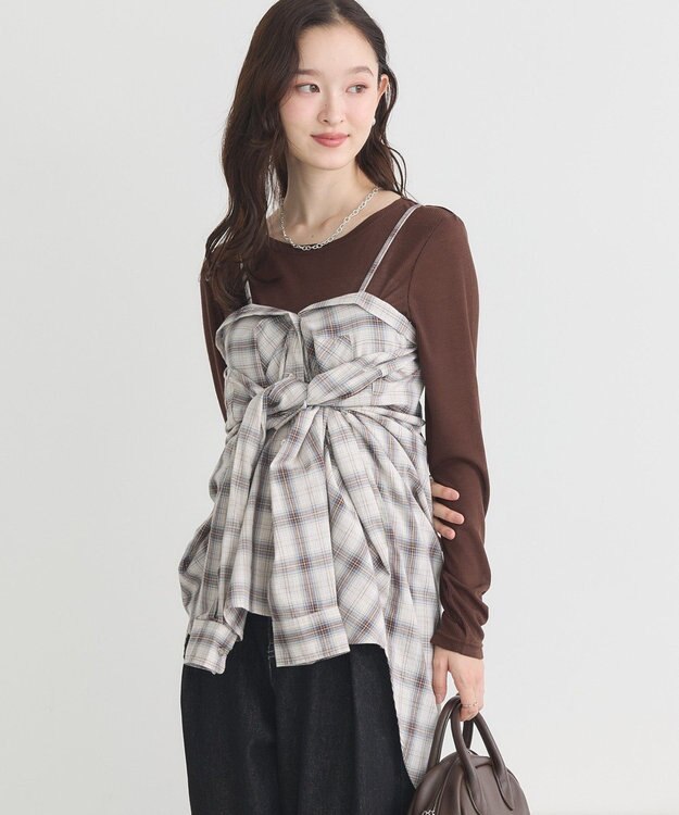 earth music&ecology 【コットン100】マルチウェイチェックシャツ Check Beige