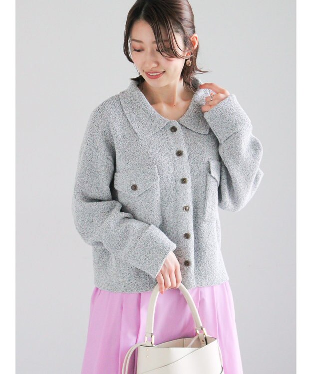 Te chichi メランジ衿ニットジャケット グレー