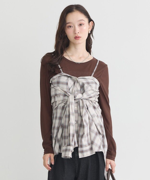 earth music&ecology 【コットン100】マルチウェイチェックシャツ Check Beige