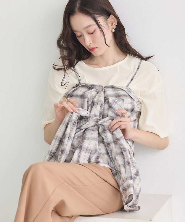 earth music&ecology 【コットン100】マルチウェイチェックシャツ Check Beige