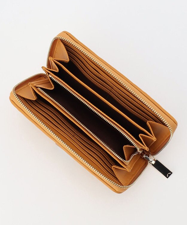 LA BAGAGERIE シープレザープリーツ加工ラウンドウォレット マスタード