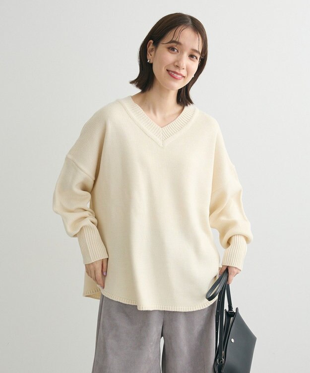 Green Parks 洗える　Ｖネックニットプルオーバー Light Beige