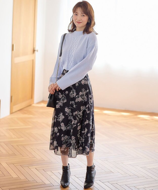 ANY SIS L 【洗える】スフレアランパターン ニット ミントブルー