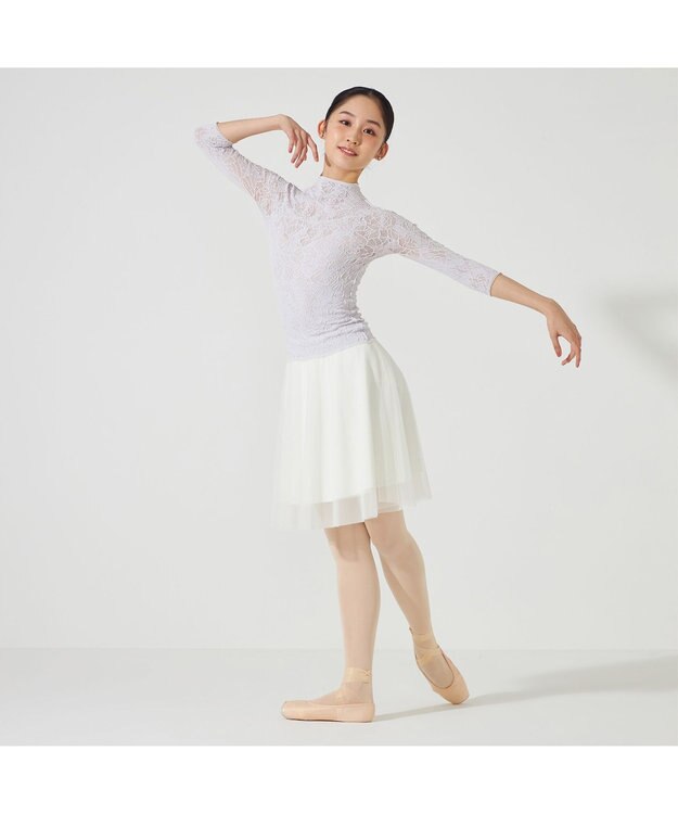 Chacott 【ノーソーイングニット】ローズシアーレースハイネックトップ グレー