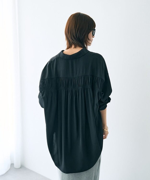 YECCA VECCA バックギャザーロングシャツ Black