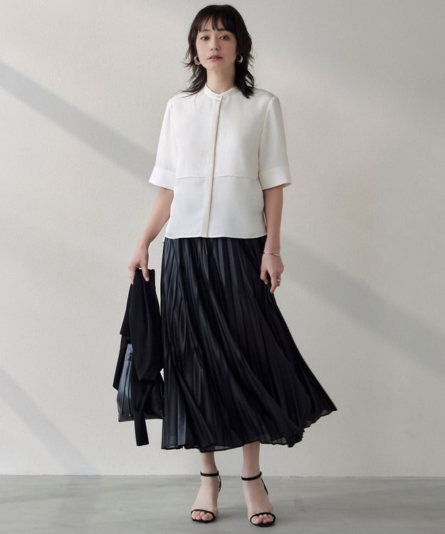 ICB 【洗える】 レザーライクシアープリーツ スカート ブラック系