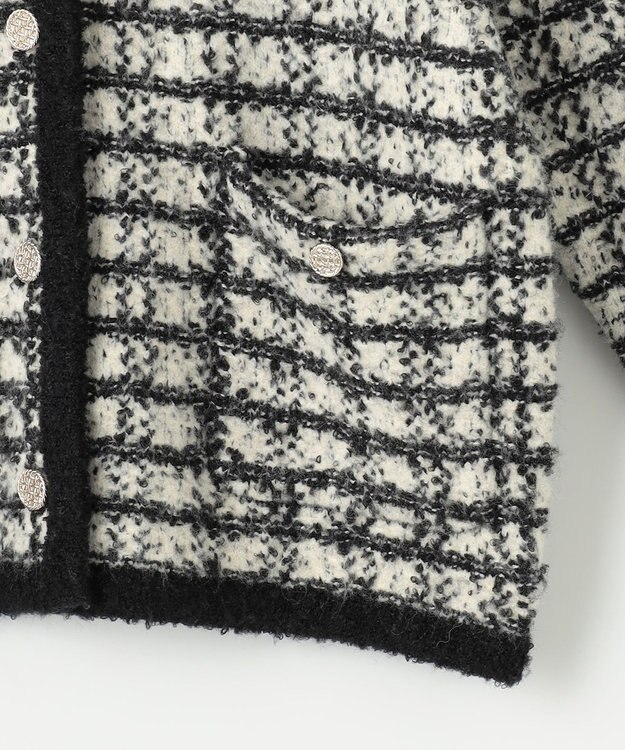 ANY SIS L 【洗える】襟付ツイード ジャケット ブラック系