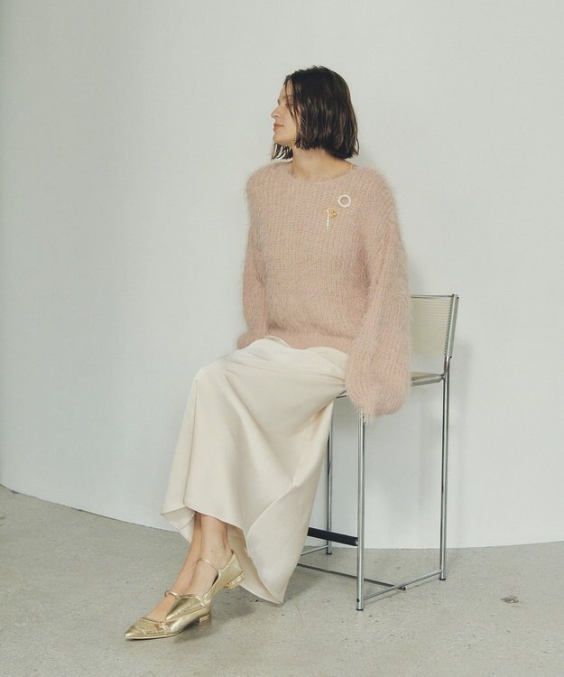 YECCA VECCA ラメシャギーボートネックニット Pink