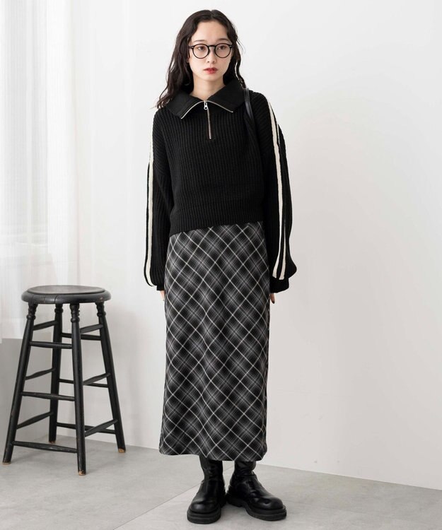 WEGO 2ラインハーフジップニットプルオーバー ブラック