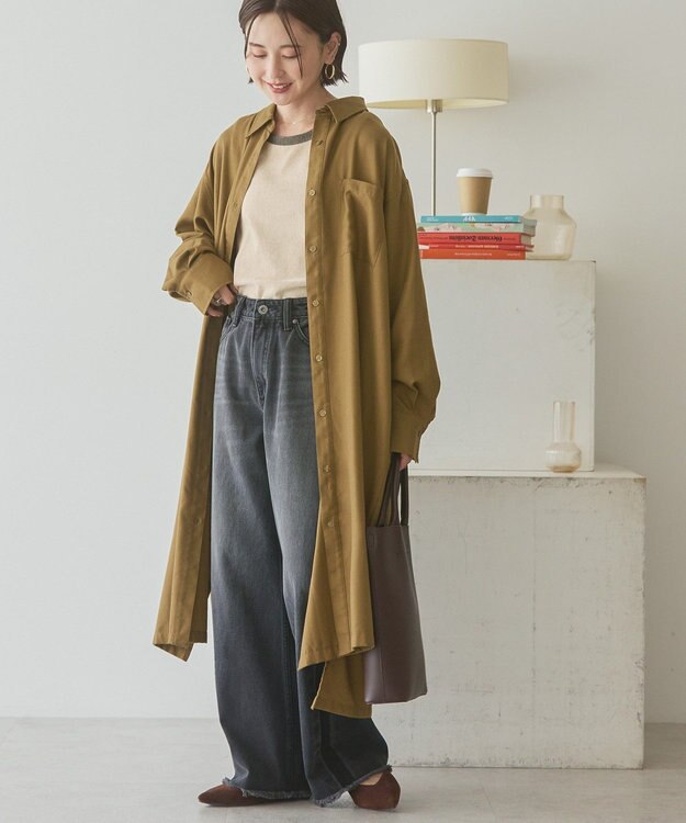 AMERICAN HOLIC T/Rカルゼロングシャツワンピース Olive