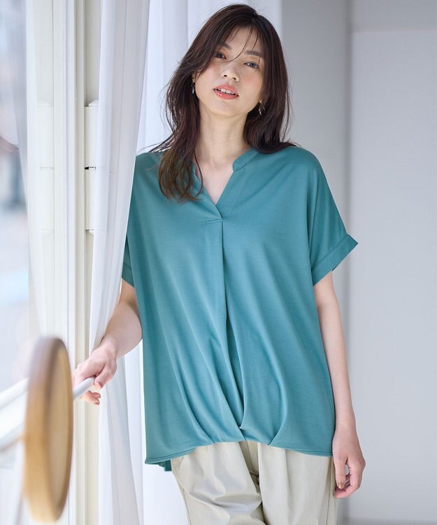 ANY ストレッチピケカシュクールカットソー グリーン